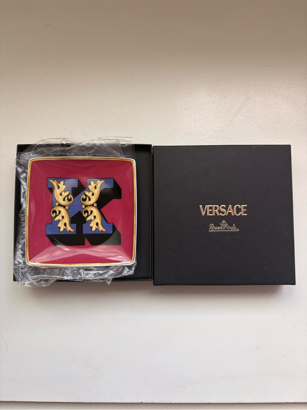 Versace Alphabet K Square Plate 12cm